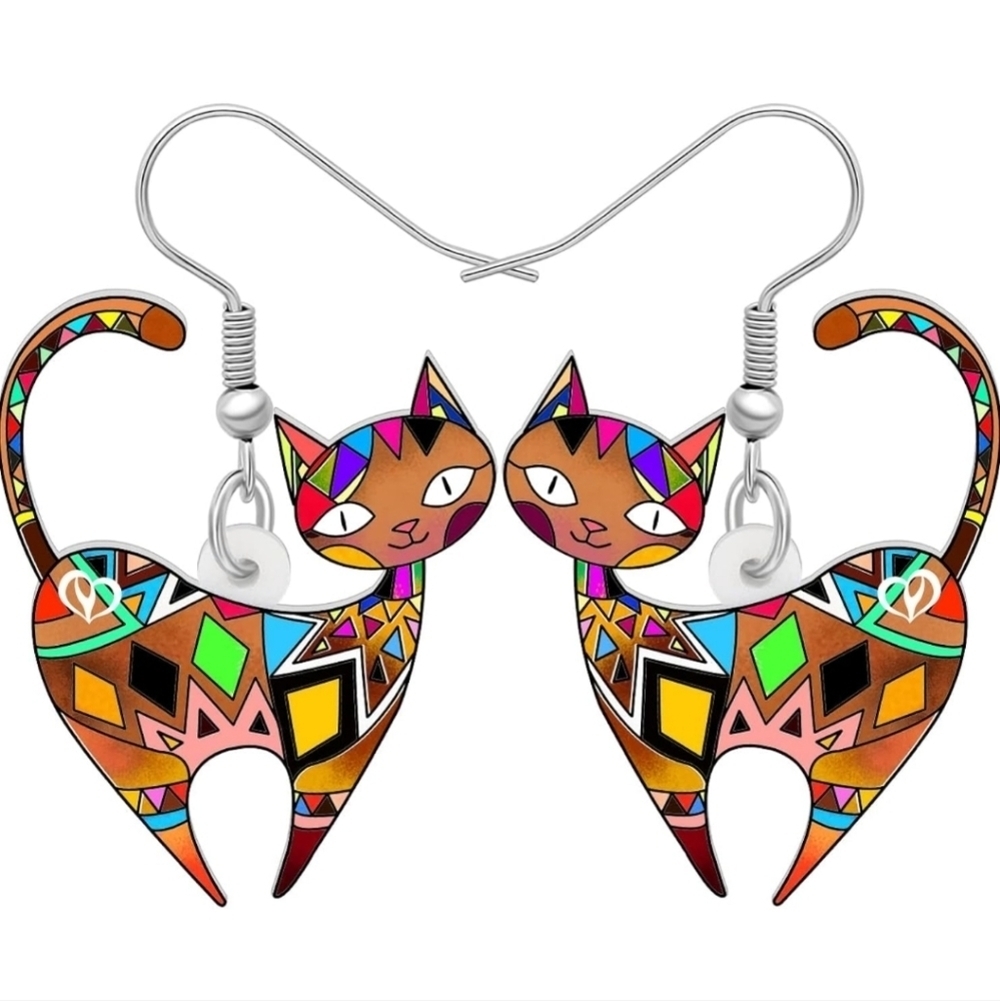 Women's jewelry unique multicolored designed cat dangle earrings!